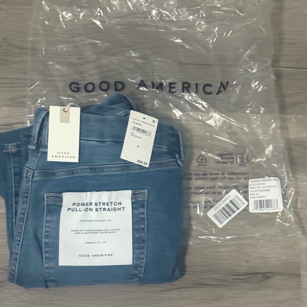 NWT Good American Power Stretch Pull On Straight Jeans índigo blue XL
